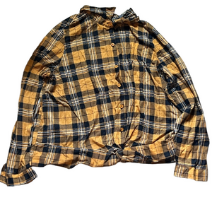Full Circle Trends Plaid Button-Up Shirt in Black and Yellow